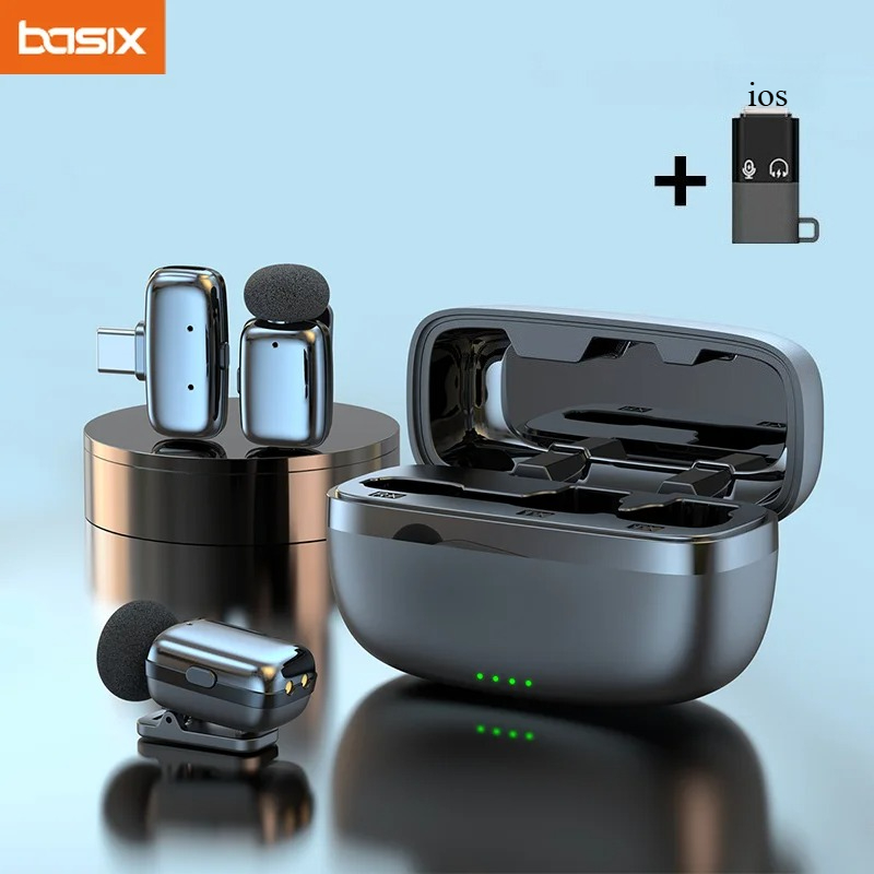 Wireless Charger - Bezprzewodowy zestaw mikrofonów krawatowych z etui